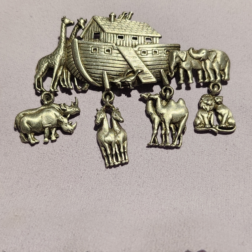 JJ Jonette Vintage Pewter Brooch Noah's Ark